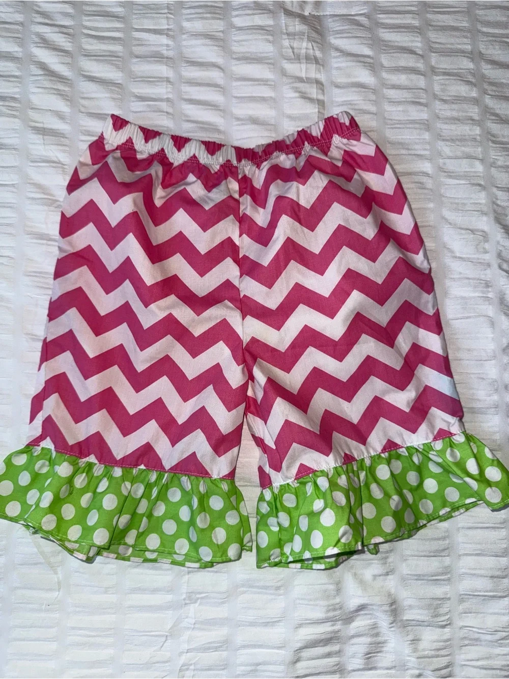 Max & Lulu Girls Pink Polka Dot & Chevron Ruffle Pants 2 Pair Size 6