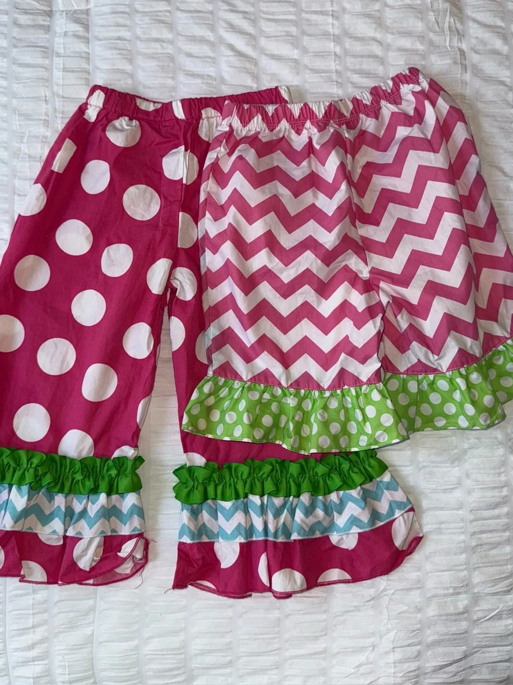 Max & Lulu Girls Pink Polka Dot & Chevron Ruffle Pants 2 Pair Size 6