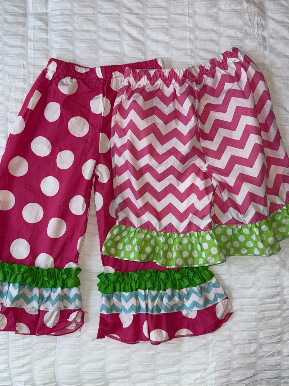 Max & Lulu Girls Pink Polka Dot & Chevron Ruffle Pants 2 Pair Size 6