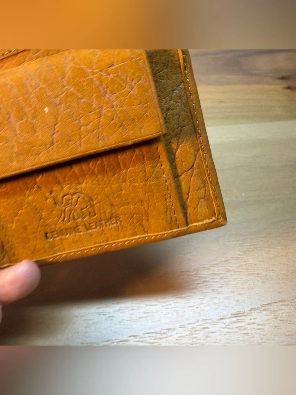VTG Thailand Leather Wallet Souvenir for Military Personnel Brown Orange Bifold