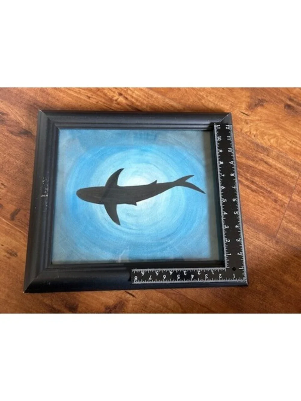 Framed Shark Silhouette Wall Art with Blue Gradient Background