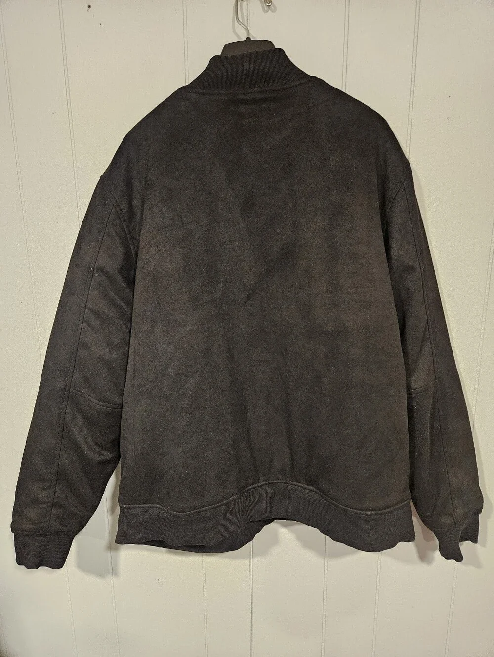 True Religion Bomber Varsity Jacket Mens XL Black Streetwear Faux Suede Snaps