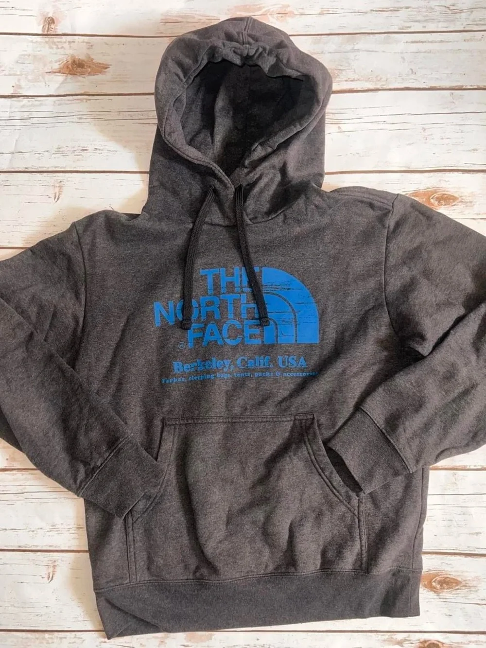 The North Face Men's Charcoal Hoodie with Blue Logo