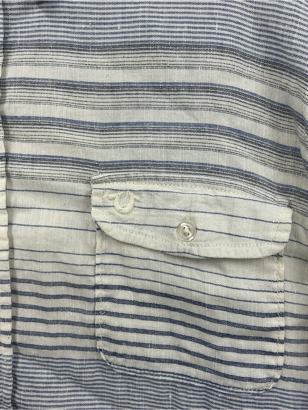 True Religion Blue and White Striped Button-Down Shirt 1051