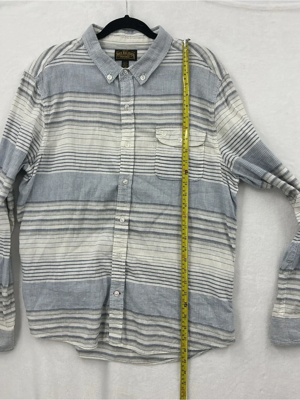 True Religion Blue and White Striped Button-Down Shirt 1051