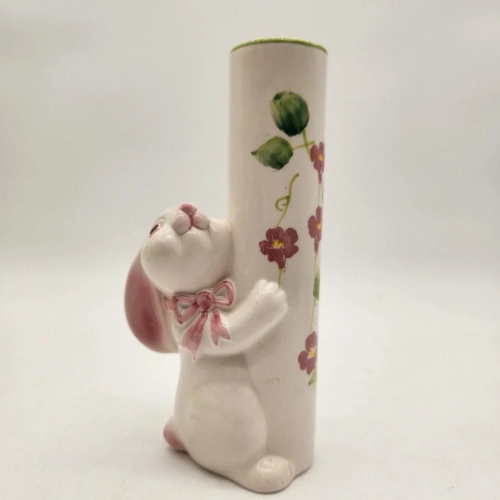 Vintage FTDA Weiss Brazil‎ Ceramic Bunny Rabbit Floral Bud Vase Easter Colorful