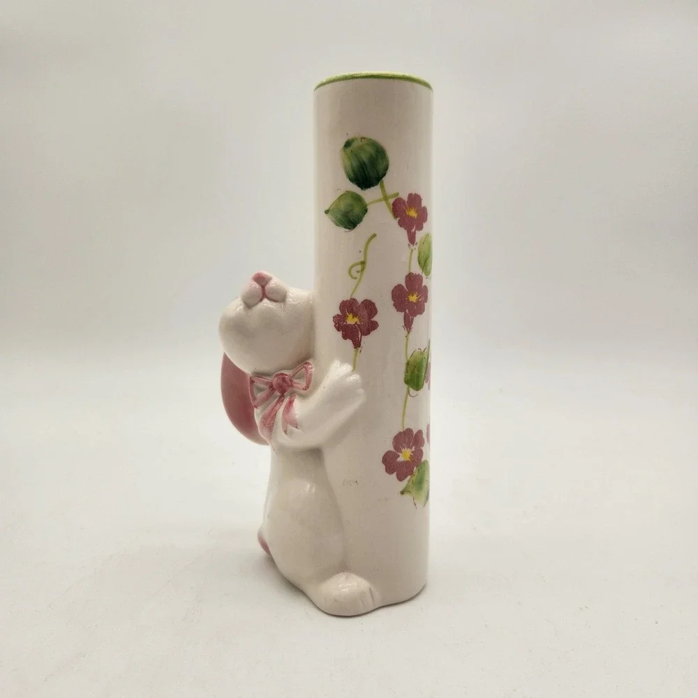 Vintage FTDA Weiss Brazil‎ Ceramic Bunny Rabbit Floral Bud Vase Easter Colorful