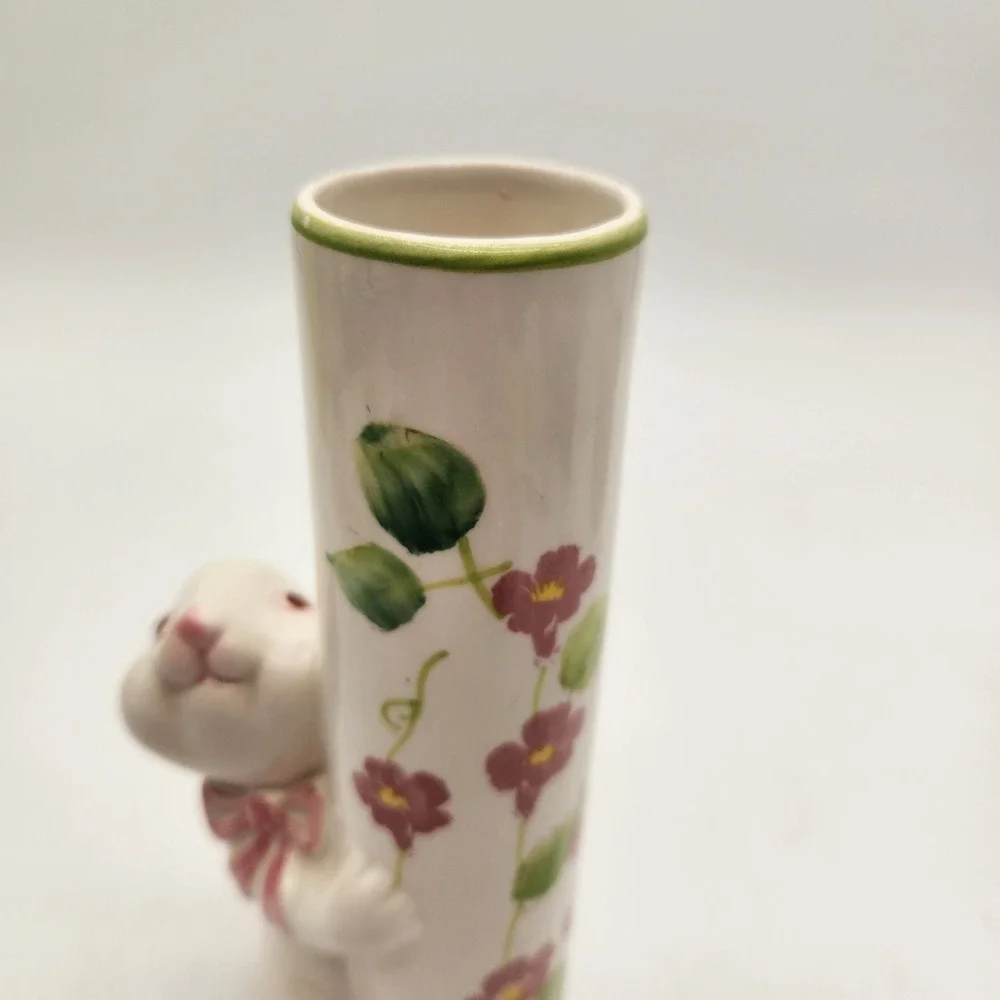 Vintage FTDA Weiss Brazil‎ Ceramic Bunny Rabbit Floral Bud Vase Easter Colorful
