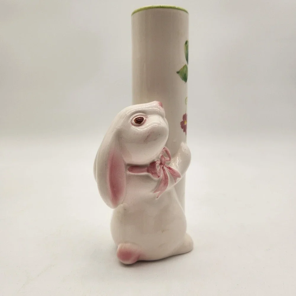 Vintage FTDA Weiss Brazil‎ Ceramic Bunny Rabbit Floral Bud Vase Easter Colorful