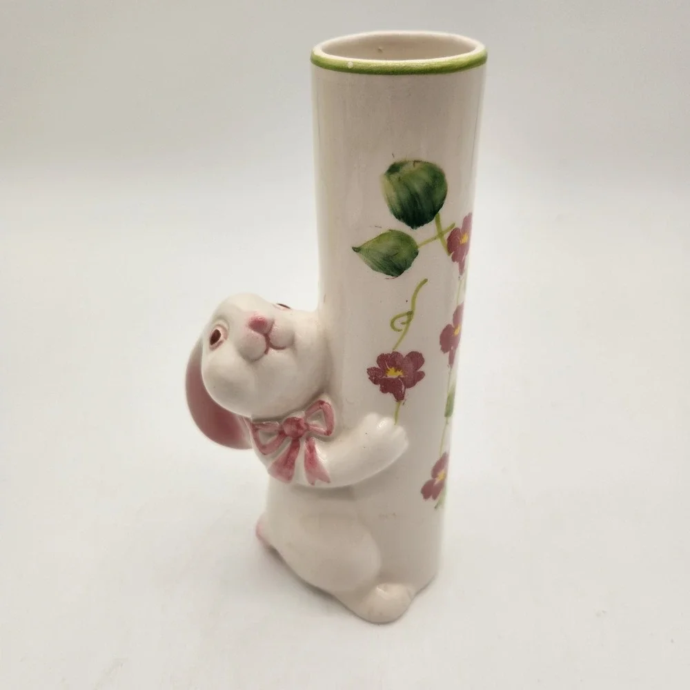 Vintage FTDA Weiss Brazil‎ Ceramic Bunny Rabbit Floral Bud Vase Easter Colorful