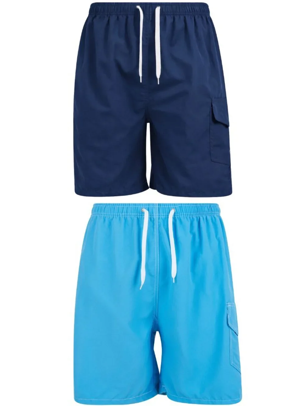 Men Swim Trunks, Men Board Shorts Cargo Pocket Bathing Suit Navy & Turq, 2-Pack