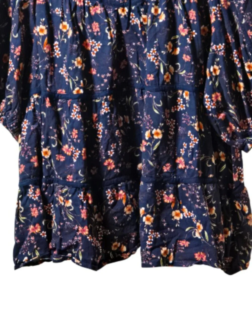 Old Navy XXL Navy Floral Boho Peasant Blouse Cotton Rayon Puff Sleeve Top