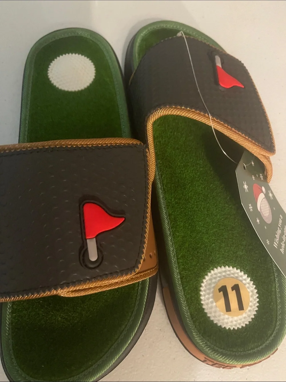 Golf-Themed Slide Sandals with Red Flag Accent