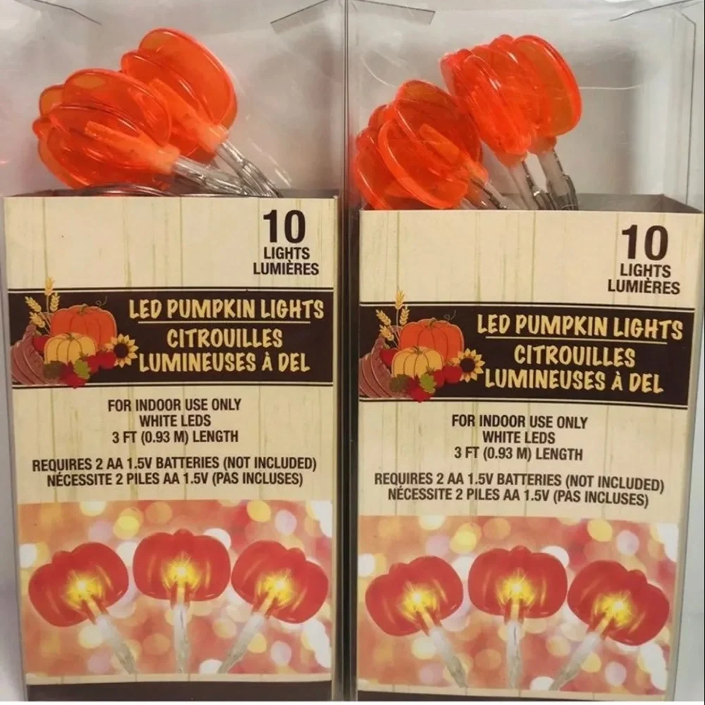 2~Packs Pumpkin Lights 3ft String 10 Led Light Indoor Use Batteries Not Included