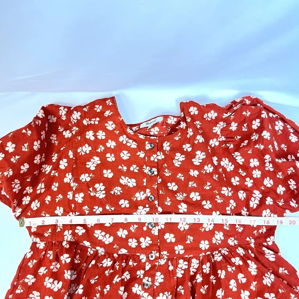 Madewell Puff-Sleeve Button-Front Top Womens Small Swiss Dot Happy Hibiscus
