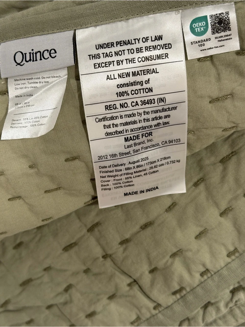 Quince includes quilt