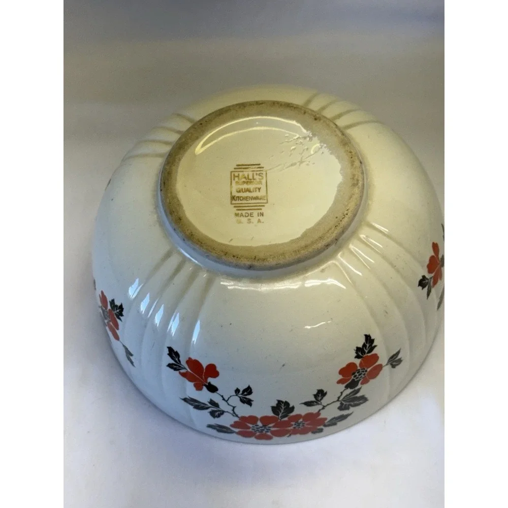 Hall's Superior Quality Ceramic Nesting Mixing Bowls (3) Red Poppy Cottagecore