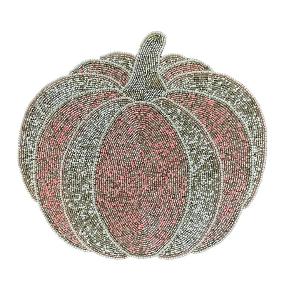 Tahari PINK PUMPKIN Beaded Placemat Charger 15in Gold Silver Holiday Glam NEW