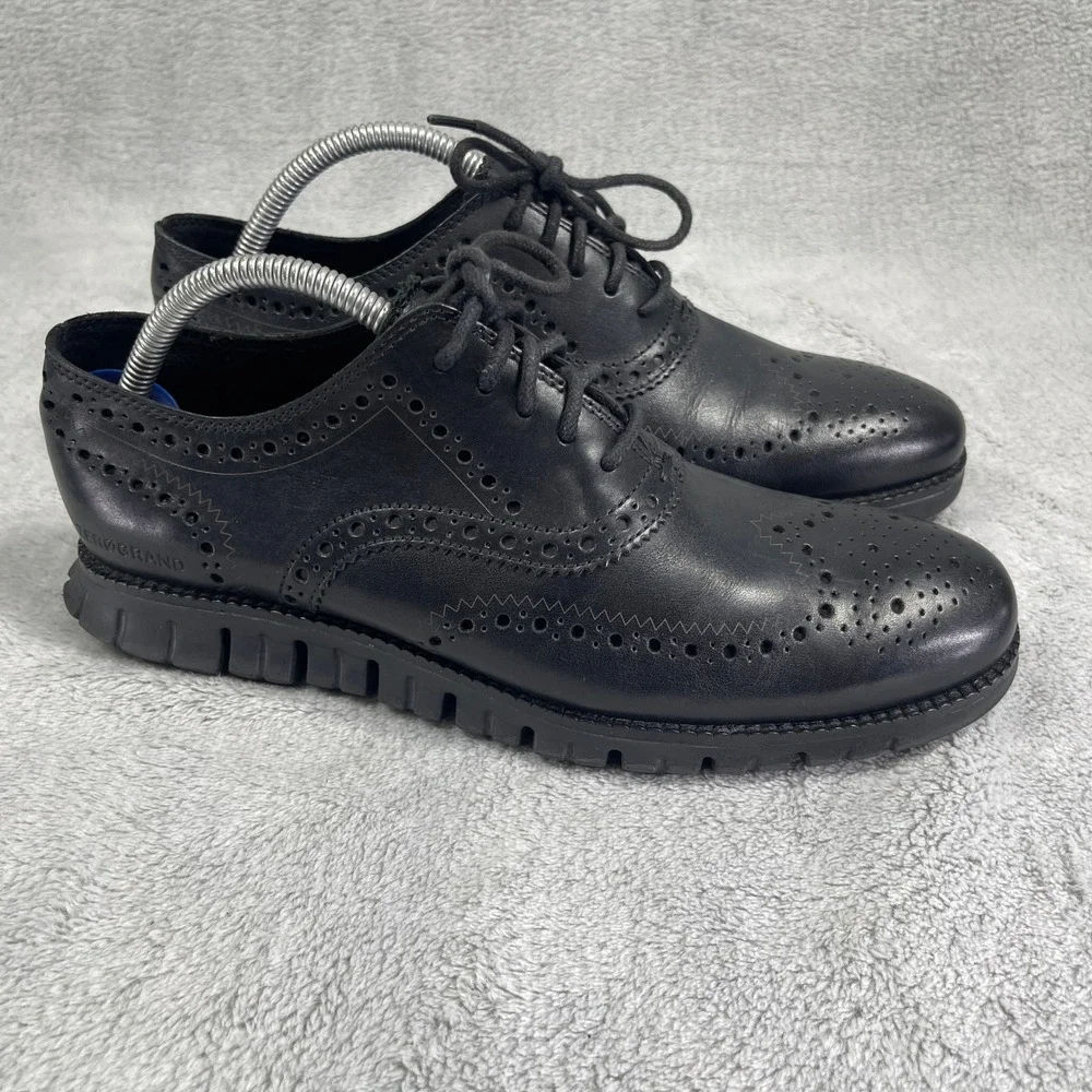 Cole Haan Oxford Men 8 Black Zerogrand Wingtip Brogue Leather Lace Up Comfort