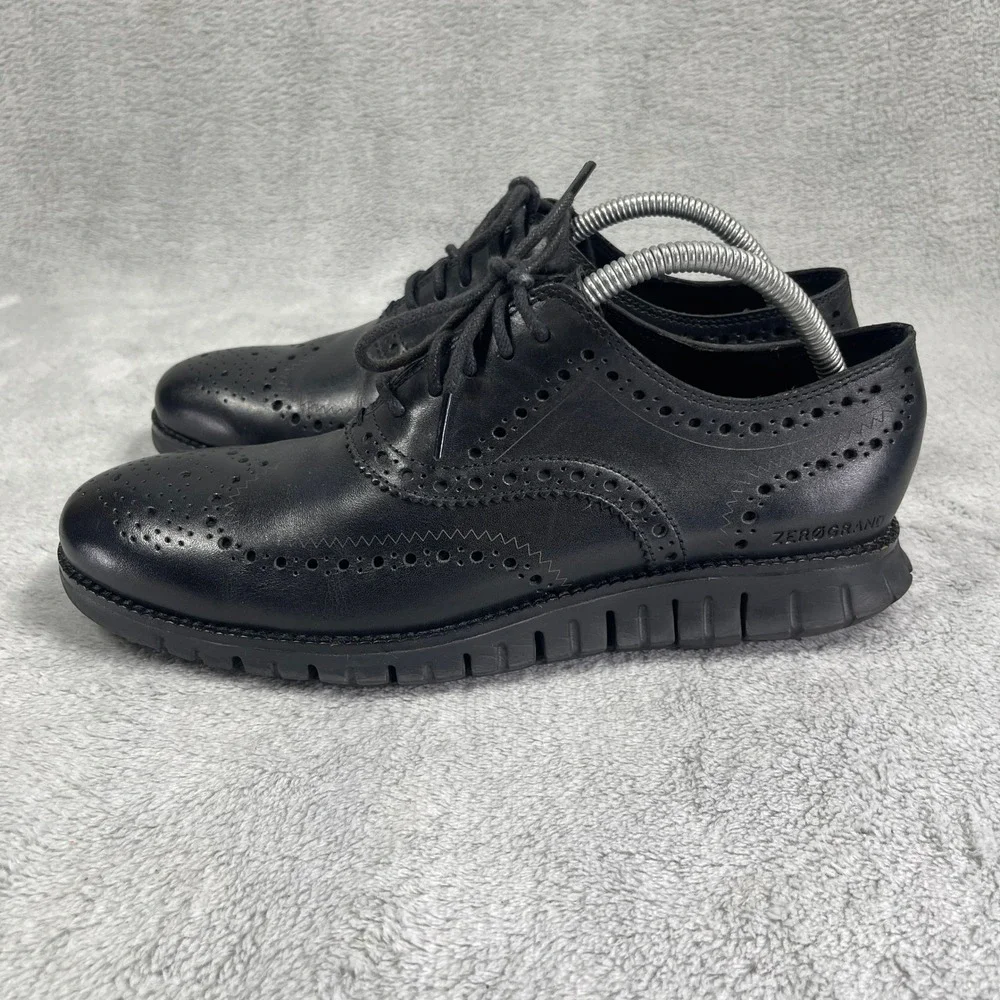 Cole Haan Oxford Men 8 Black Zerogrand Wingtip Brogue Leather Lace Up Comfort