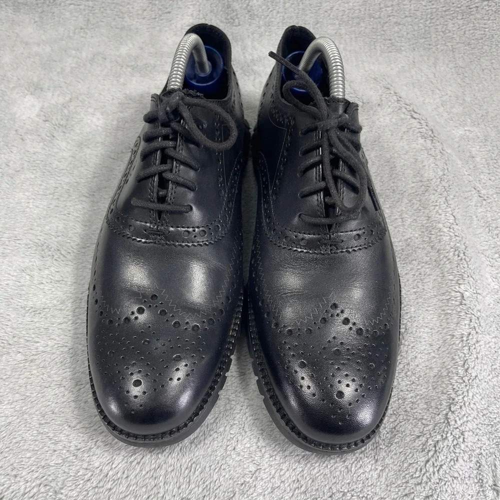 Cole Haan Oxford Men 8 Black Zerogrand Wingtip Brogue Leather Lace Up Comfort