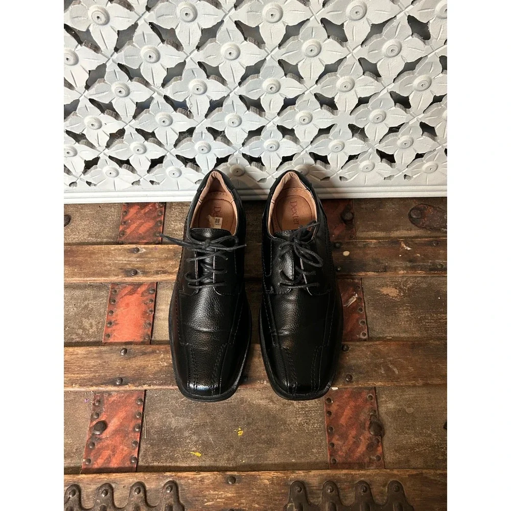 Dexter Mens Black Pebbled Leather Square Toe Lace Up Derby Dress Shoes Size 8
