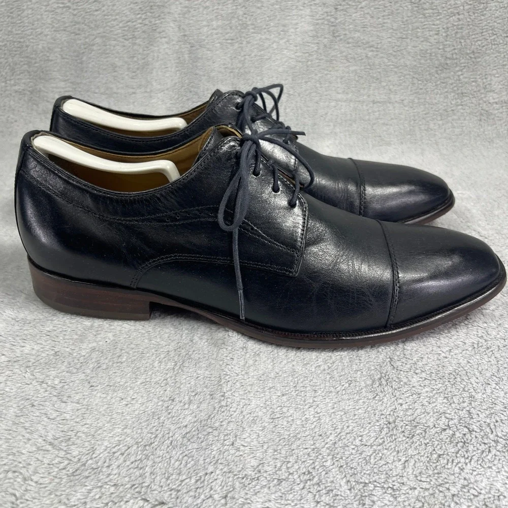 Johnston & Murphy Dress Shoes Mens 11 Black Leather Cap Toe Derby Lace Up