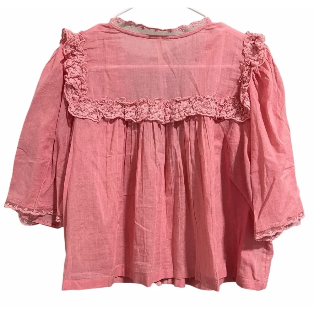 Free People Luna Top Mauve Glow Lace V-Neck Blouse Cropped‎ Women's Size Small