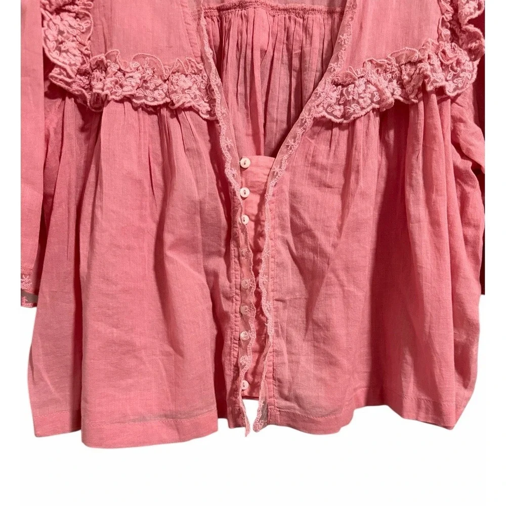 Free People Luna Top Mauve Glow Lace V-Neck Blouse Cropped‎ Women's Size Small
