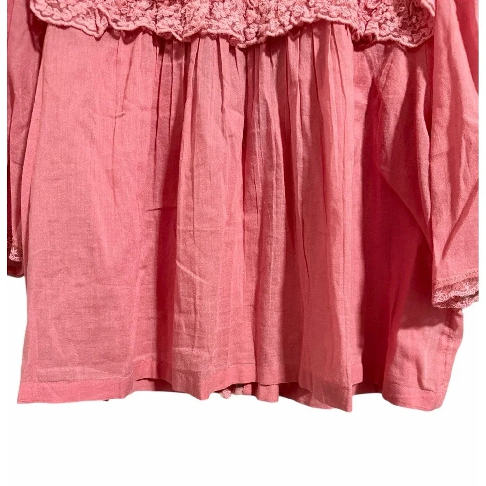 Free People Luna Top Mauve Glow Lace V-Neck Blouse Cropped‎ Women's Size Small