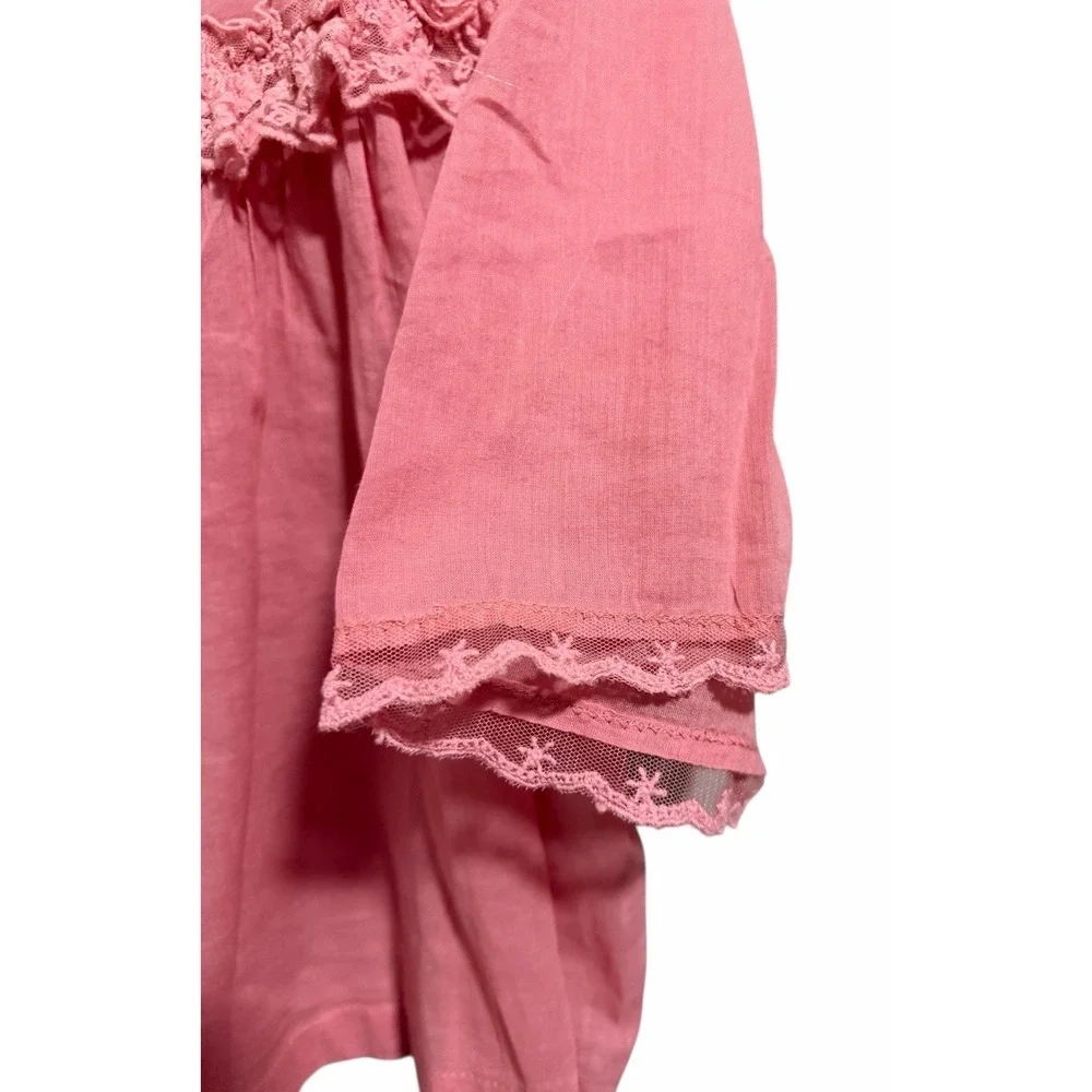 Free People Luna Top Mauve Glow Lace V-Neck Blouse Cropped‎ Women's Size Small