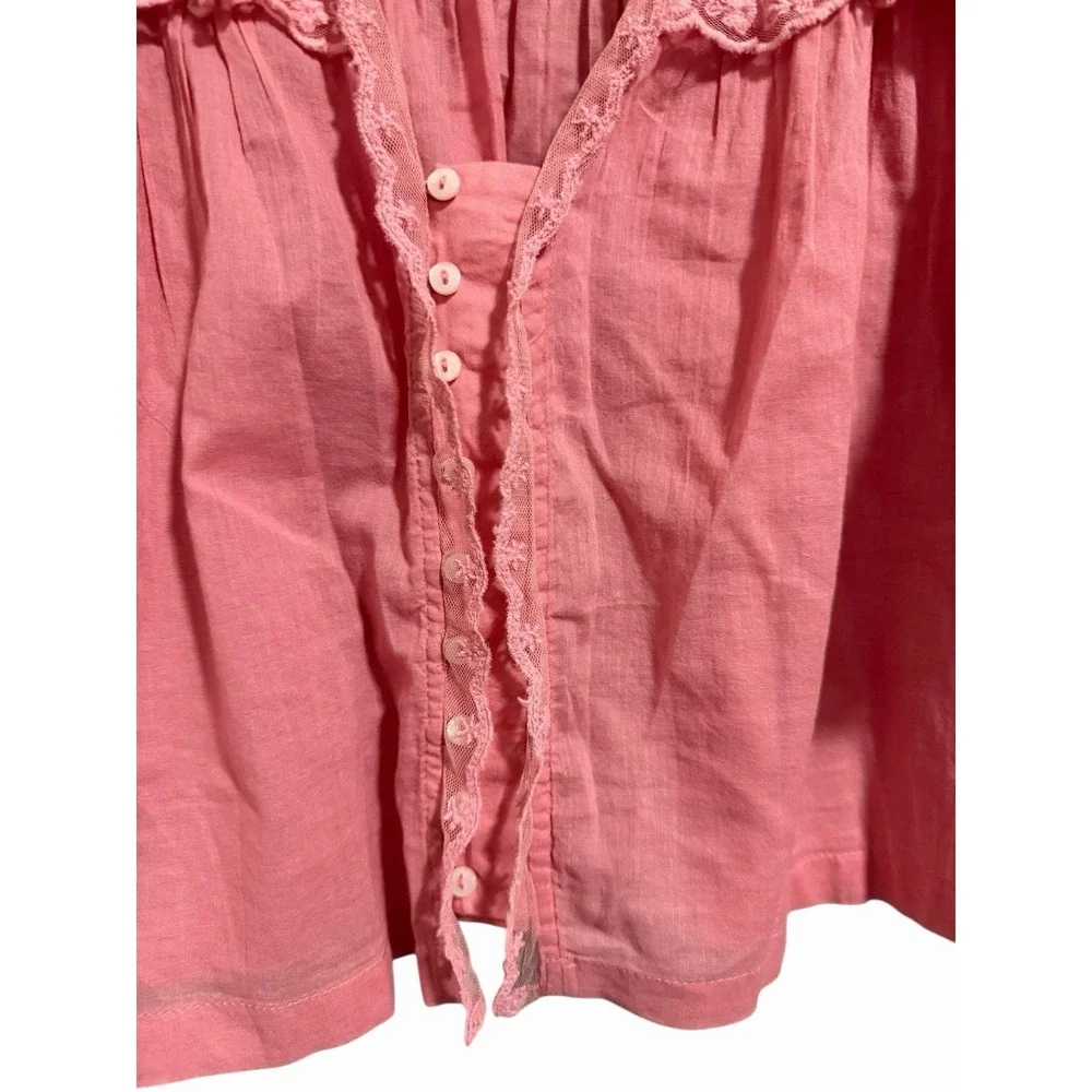 Free People Luna Top Mauve Glow Lace V-Neck Blouse Cropped‎ Women's Size Small
