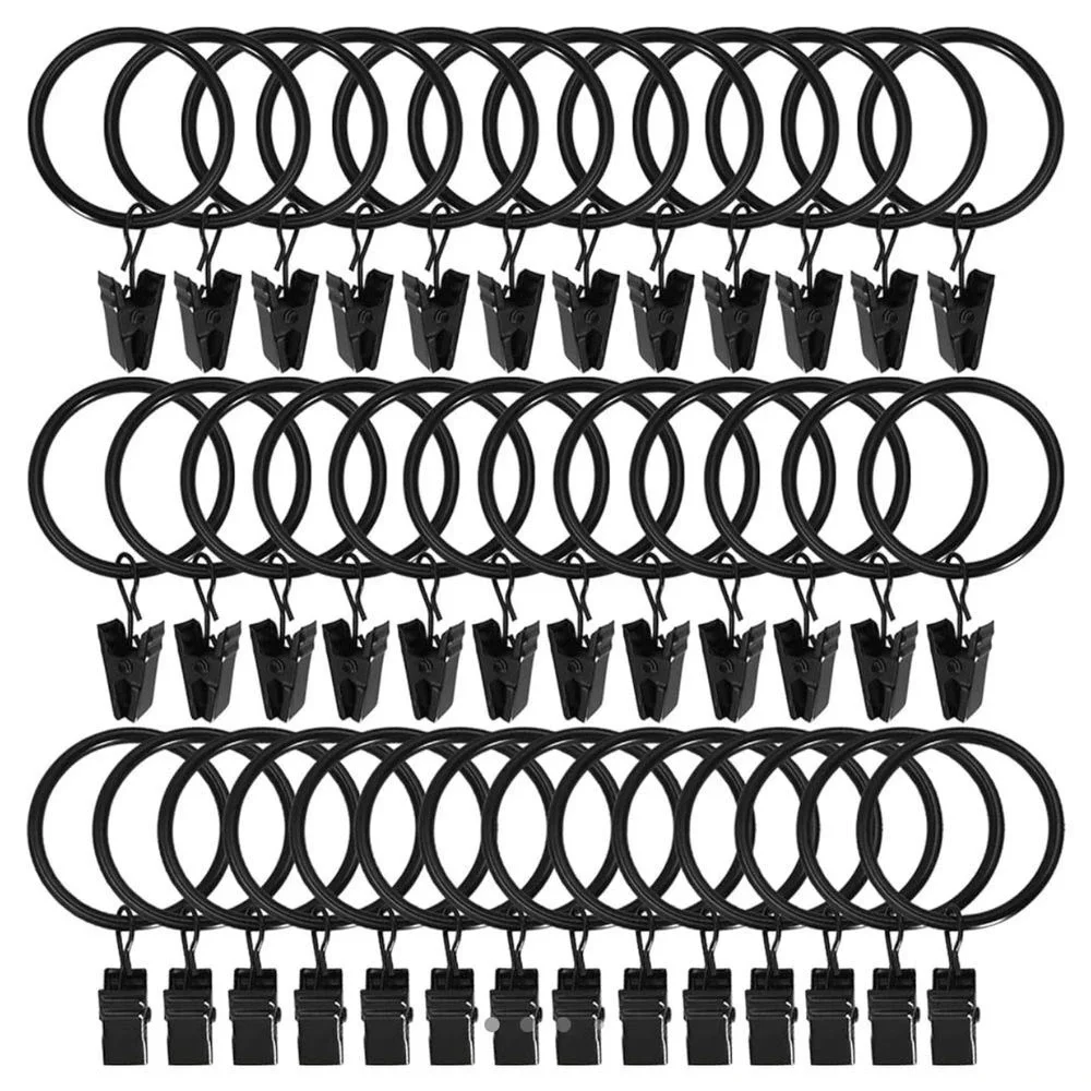21 Pack Black Curtain Rings with Clips, Curtain Hooks Hangers‎ Clip Rings