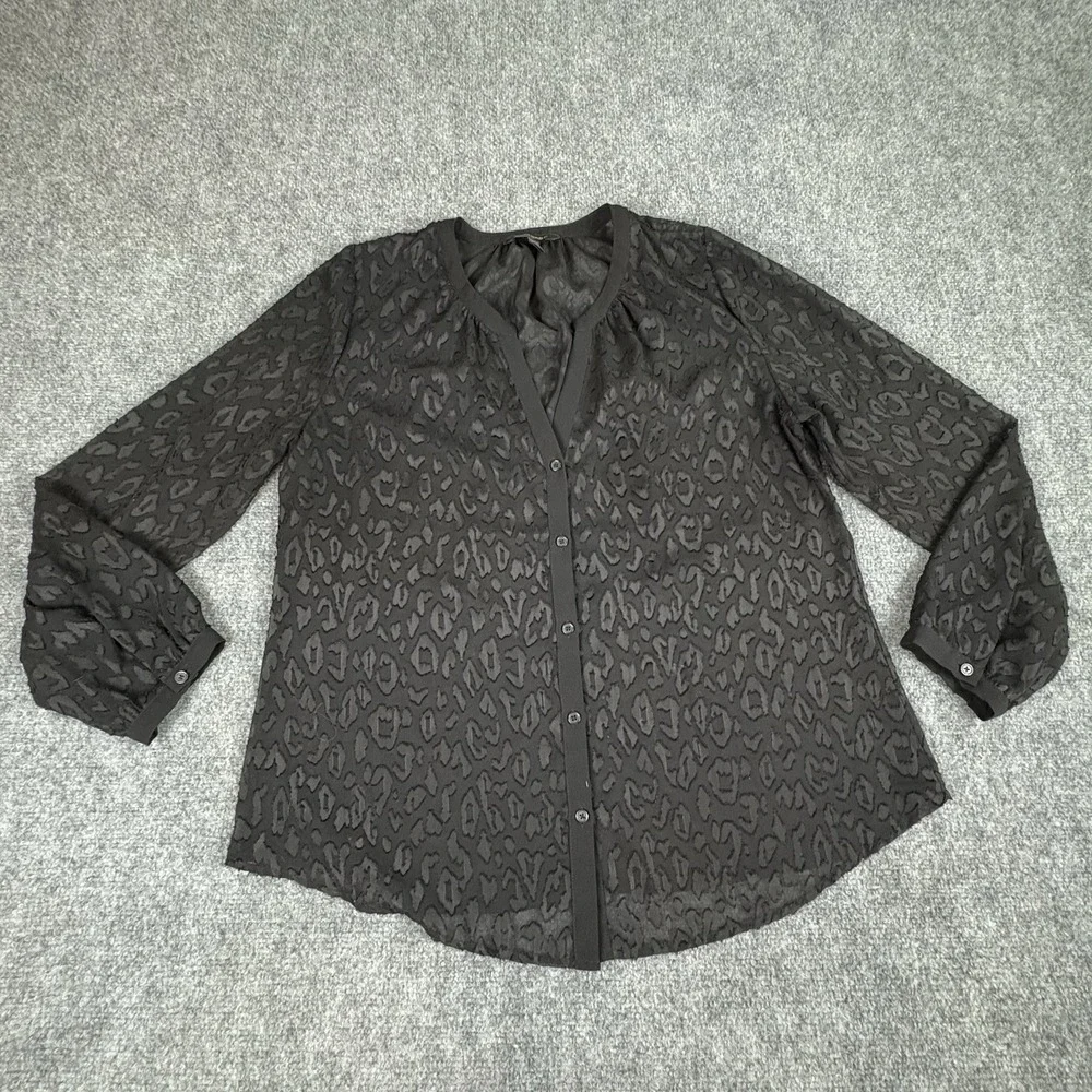 Banana Republic Blouse LP Sheer Black Burnout Leopard Button Y2K Goth Chic Indie