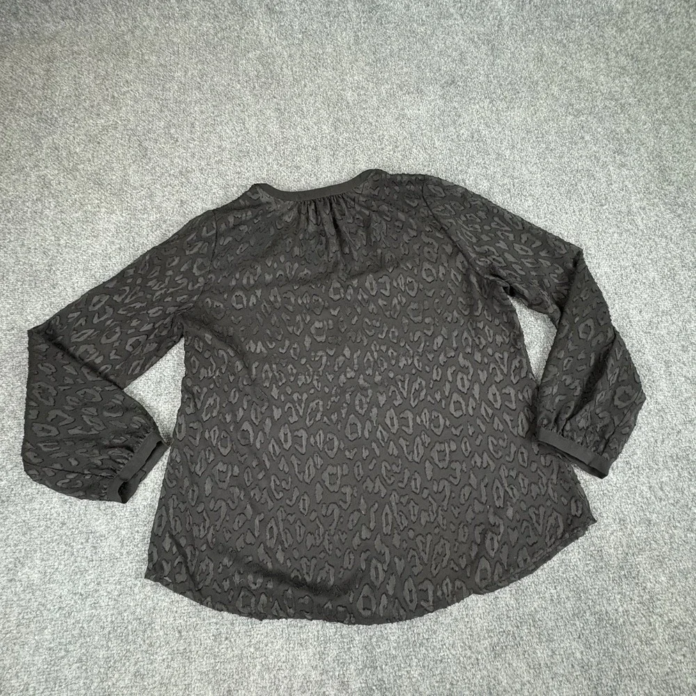 Banana Republic Blouse LP Sheer Black Burnout Leopard Button Y2K Goth Chic Indie