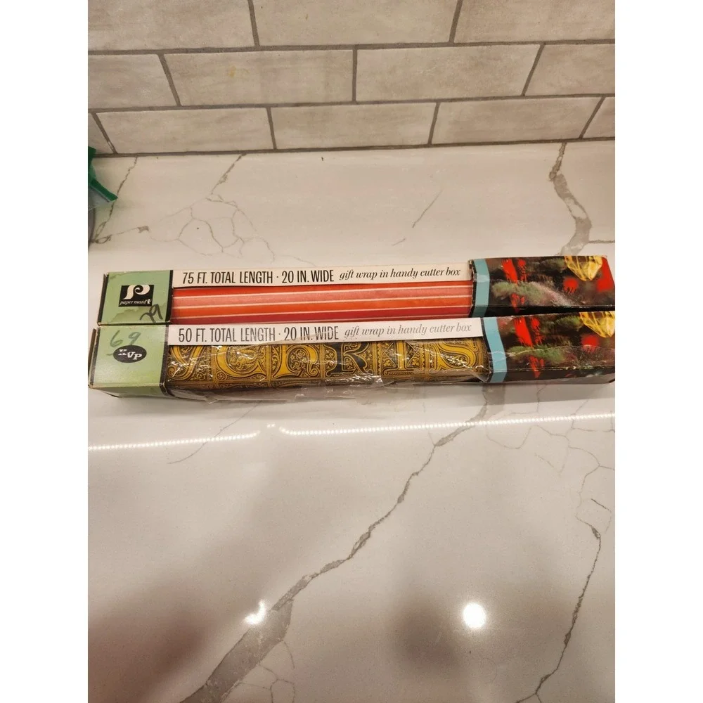 2 Partial Rolls Of Christmas Wrapping Gift Wrap Original Boxes KVP‎ & Paper Maid