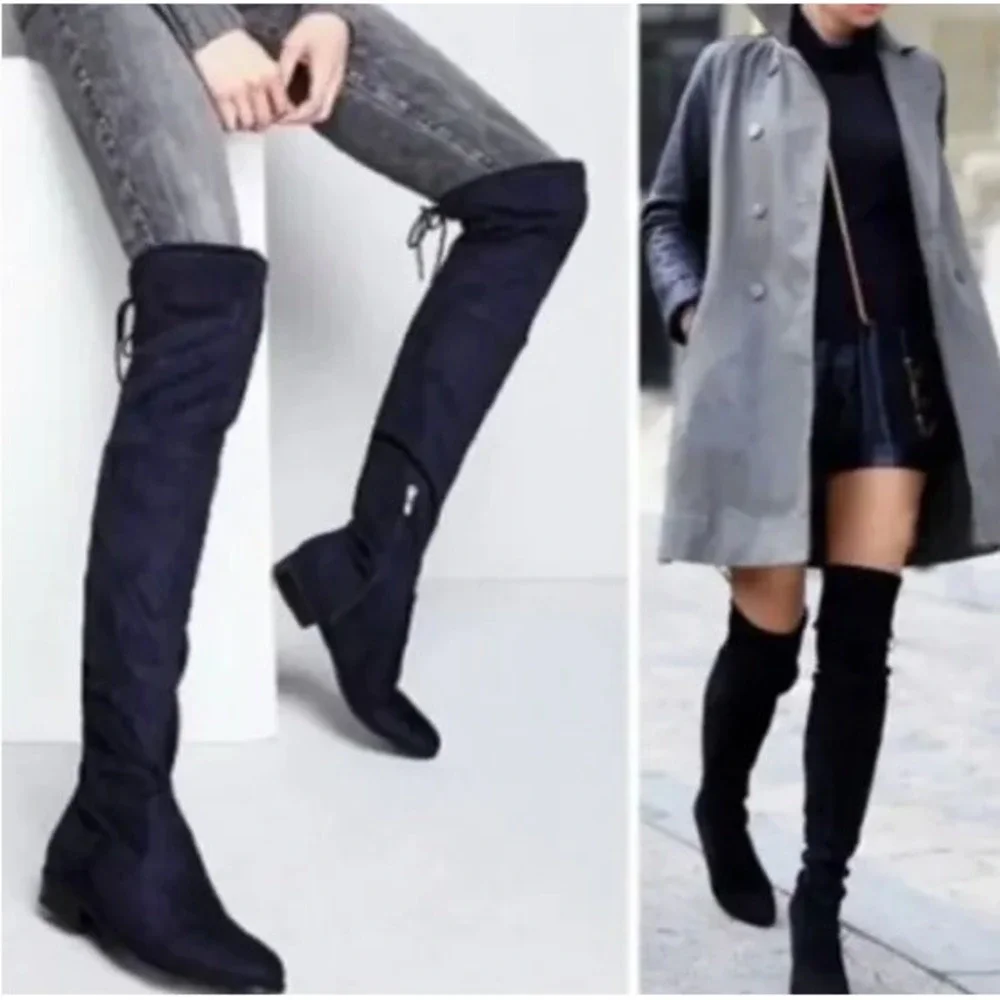 Marc Fisher Olympia Black Faux‎ Suede Over The Knee Tassel Boots MFOLYMPIA-T 9M