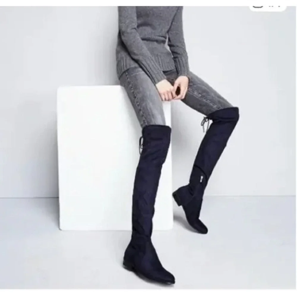 Marc Fisher Olympia Black Faux‎ Suede Over The Knee Tassel Boots MFOLYMPIA-T 9M