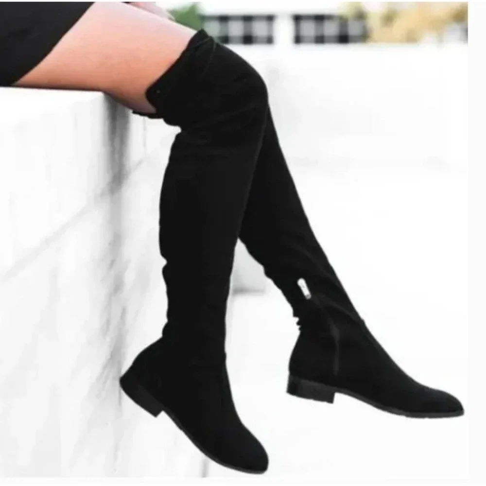 Marc Fisher Olympia Black Faux‎ Suede Over The Knee Tassel Boots MFOLYMPIA-T 9M