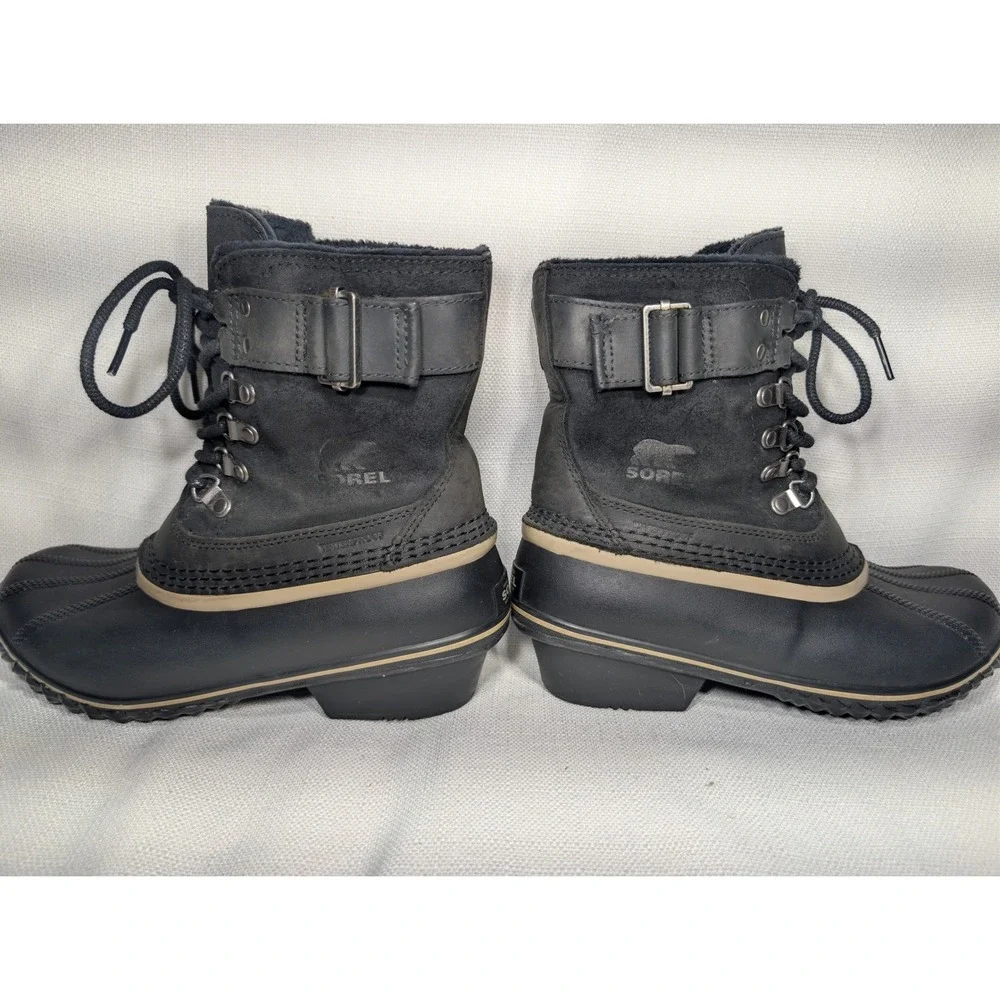 Sorel Winter Fancy‎ Lace II Womens Black Snow Boots Size 7 Waterproof Minimalist