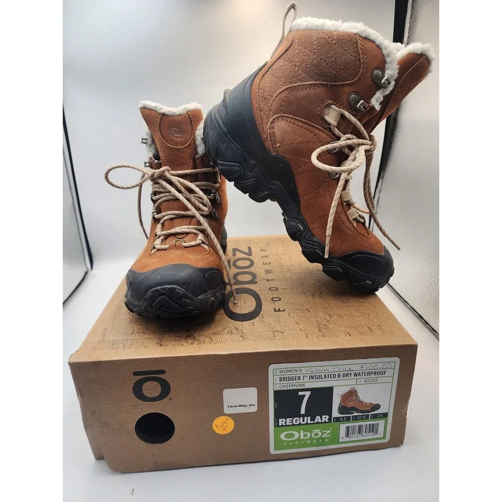 Oboz Bridger 7‎ Insulated B-DRY Waterproof Winter Hiking Boots Chipmunk Brown 7