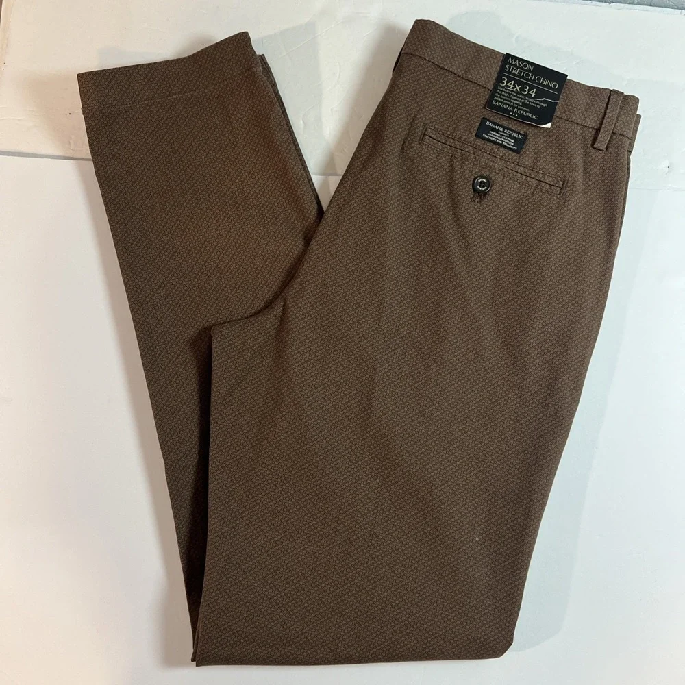 Banana Republic Mason Stretch Chino Pants Mens 34x34 Brown Tapered Fit Stretch‎