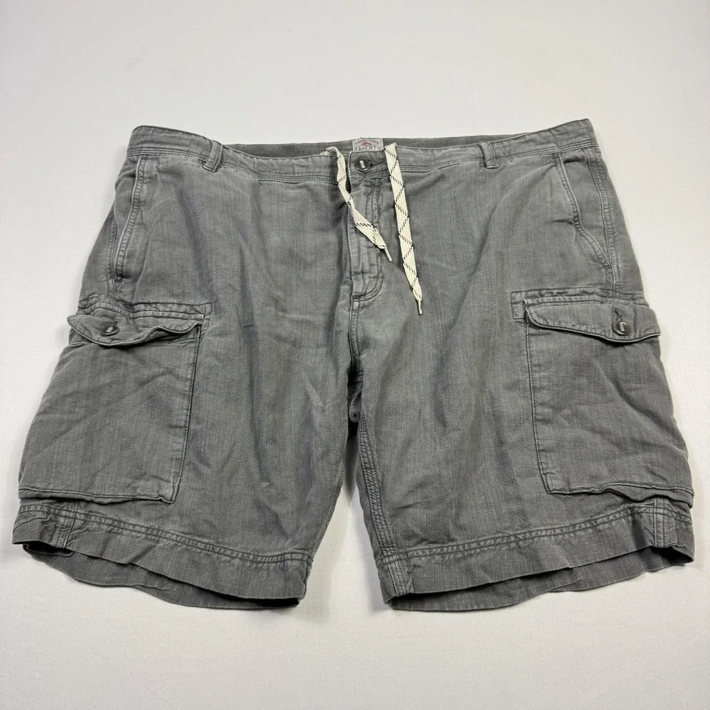 Faherty Brand Cargo Shorts Mens 40 Gray Linen‎ Cotton Utility Pockets Drawstring