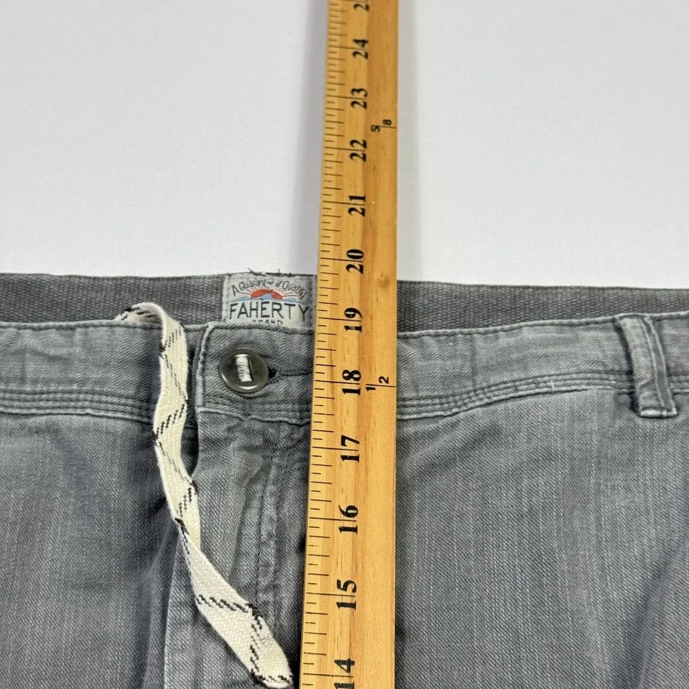 Faherty Brand Cargo Shorts Mens 40 Gray Linen‎ Cotton Utility Pockets Drawstring