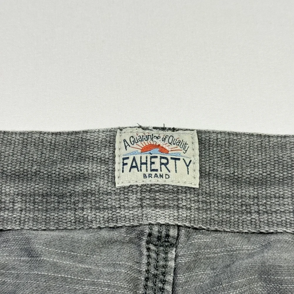 Faherty Brand Cargo Shorts Mens 40 Gray Linen‎ Cotton Utility Pockets Drawstring