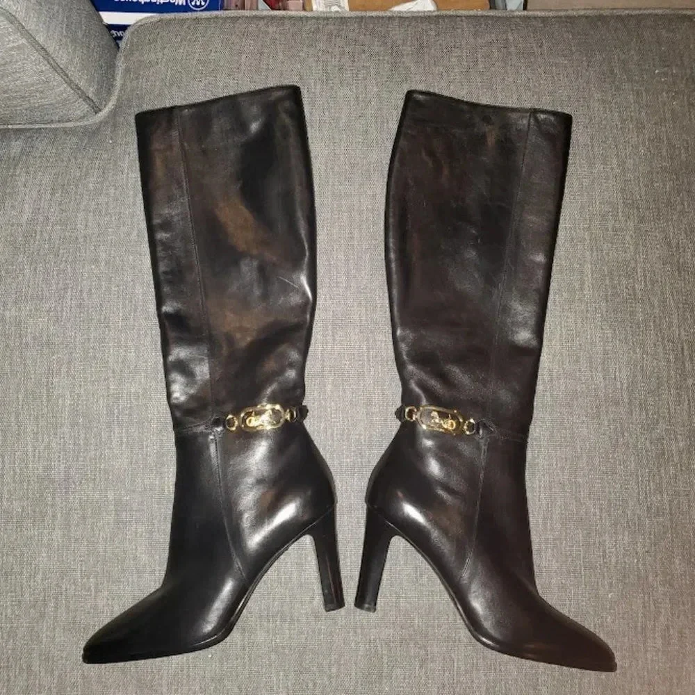 Celine Woman's 85 authentic Black 100% calf skin Leather Boots Size 38.5