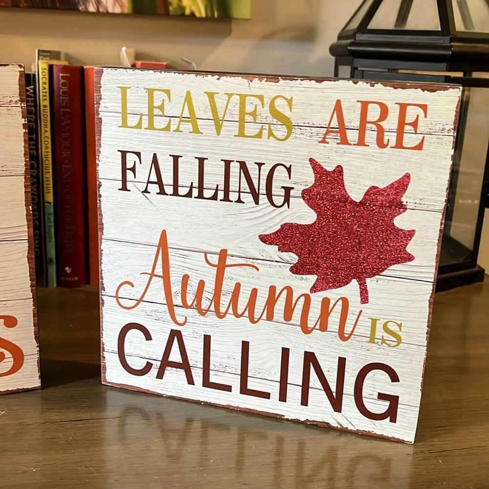 AUTUMN RUSTIC WOOD WALL DECOR SET OF TWO