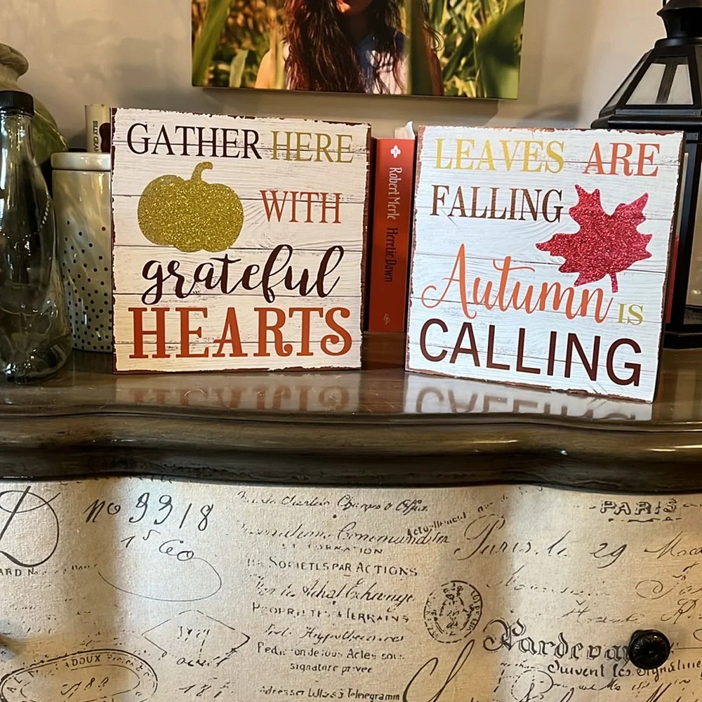 AUTUMN RUSTIC WOOD WALL DECOR SET OF TWO
