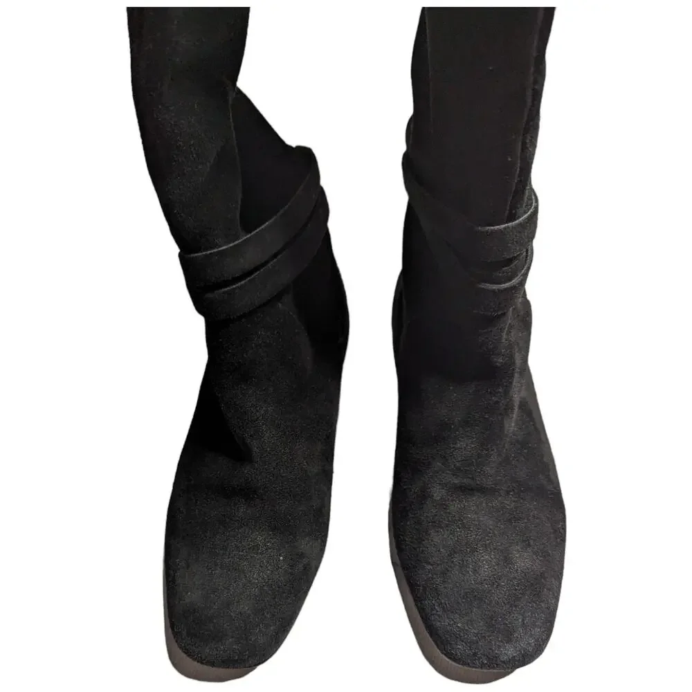 Bettye Muller Anthropologie Black Suede Fold Top Over the Knee Flat Boots 37.5 7