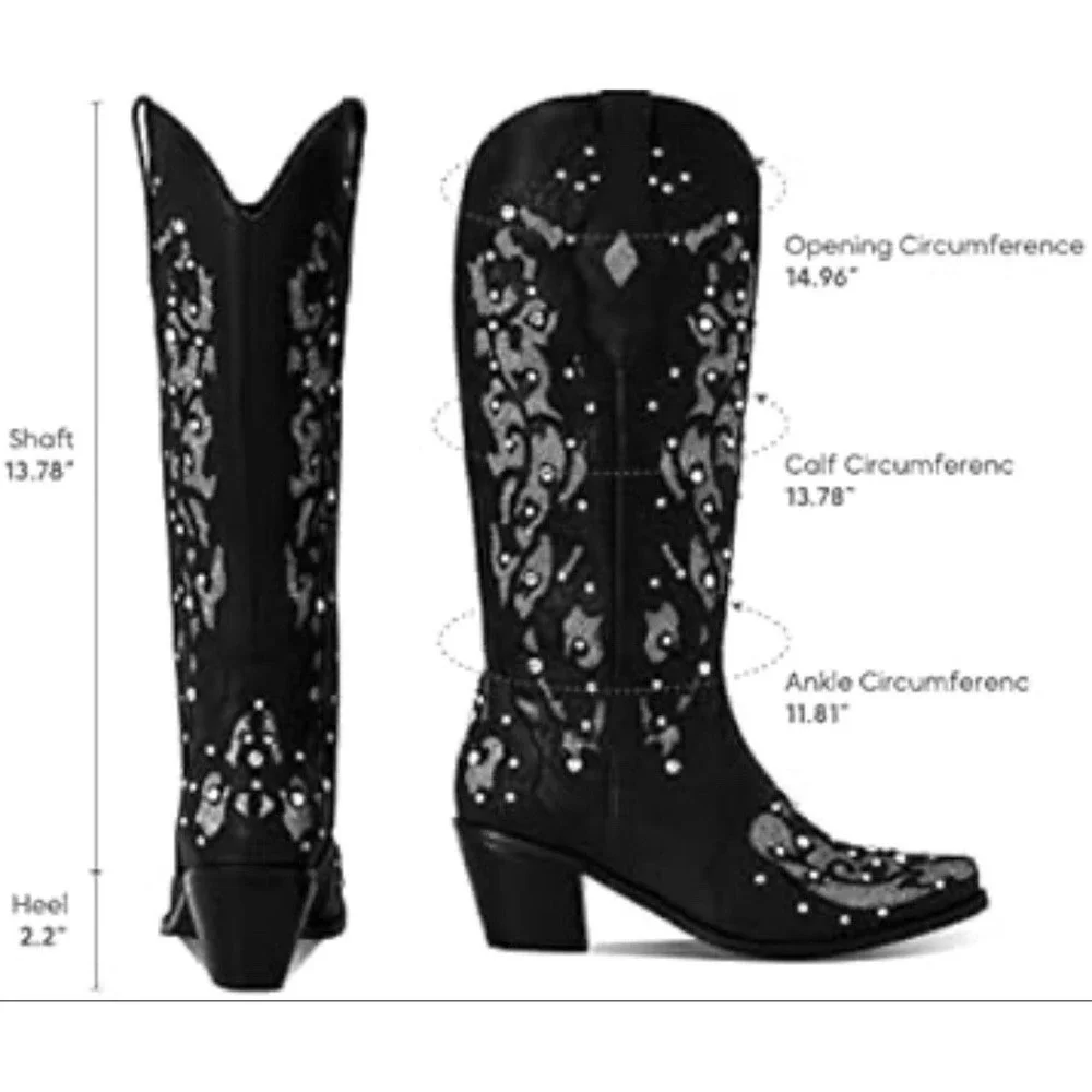Rhinestone Crystal Women's Cowboy Boots- Mid Calf To Knee‎ High Size 7.5